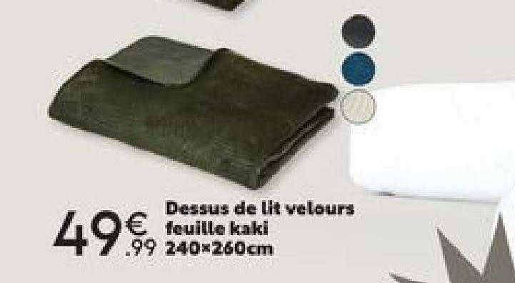 dessus de lit velours feuille kaki 240 x 260 cm