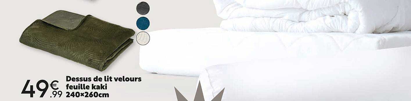 Dessus De Lit Velours Feuille Kaki 240 X 260 Cm
