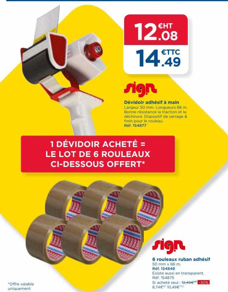 dévidoir adhésif à main, 6 rouleaux ruban adhésif sign