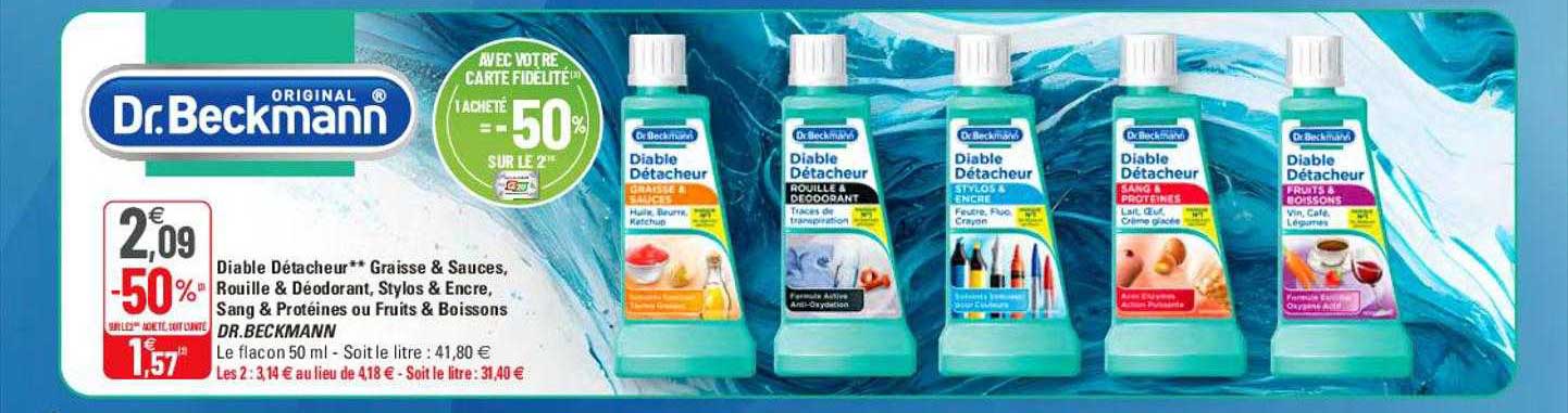 Diable Détacheur Graisse & Sauces Rouille & Déodorant Stylos & Encre Sang & Protéines Ou Fruits & Boissons Dr Beckmann