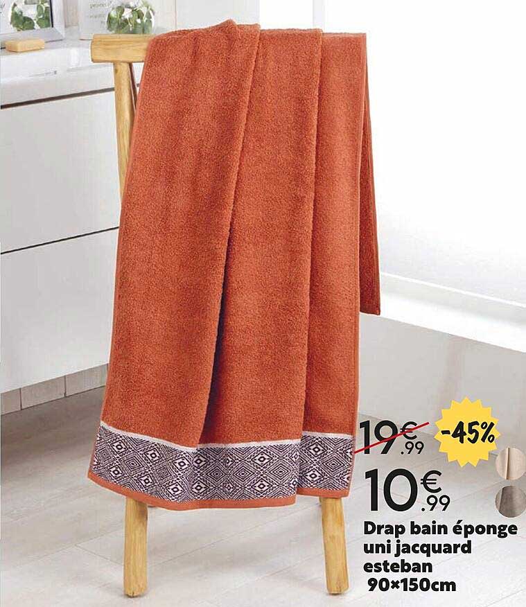 drap bain éponge uni jacquard esteban 90 x 150 cm