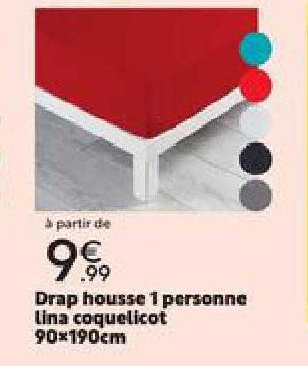 Drap Housse 1 Personne Lina Coquelicot 90 X 190 Cm