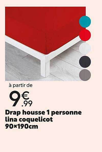 drap housse 1 personne lina coquelicot 90 x 190 cm