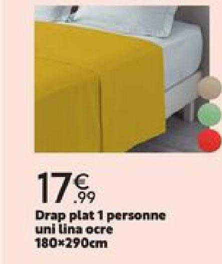 drap plat 1 personne uni lina ocre 180 x 290 cm