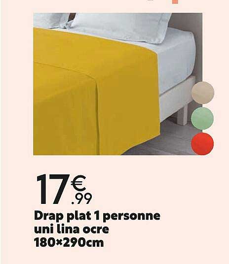 drap plat 1 personne uni lina ocre 180 x 290 cm