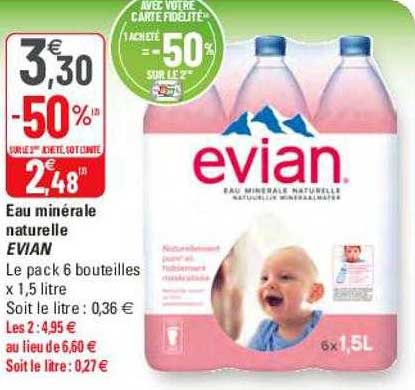 eau minérale naturelle evian le pack 6 bouteilles x 1.5 litre