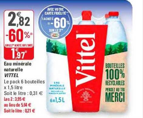 eau minérale naturelle vittel le pack 6 bouteilles x 1.5 litre