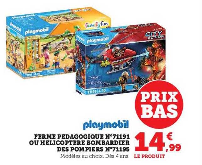 ferme pédagogique n°71191 ou hélicoptère bombardier des pompiers n°71195