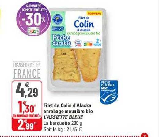 filet de colin d'alaska enrobage meunière bio l'assiette bleue