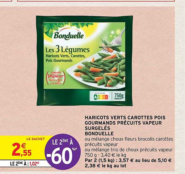 Haricots Verts Carottes Pois Gourmands Précuits Vapeur Surgelés Bonduelle