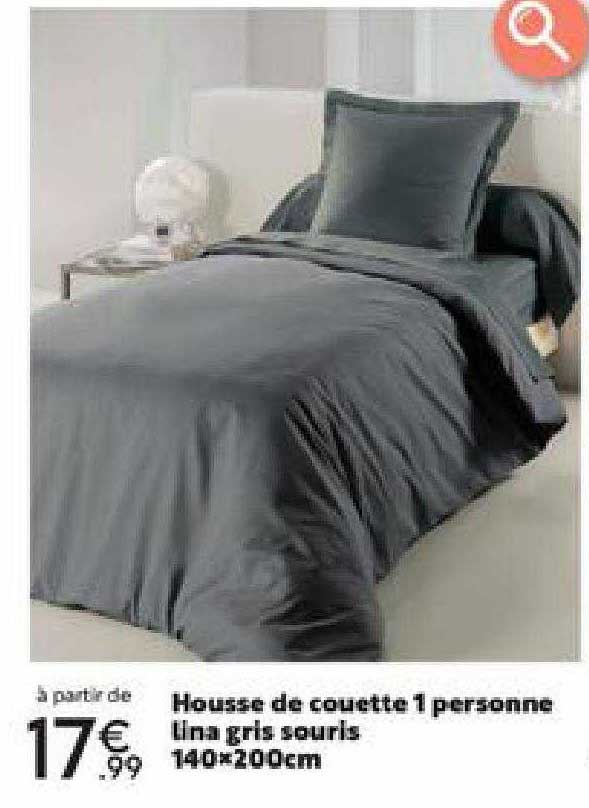 housse de couette 1 personne lina gris souris 140 x 200 cm