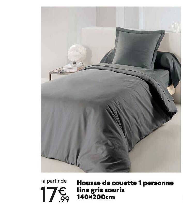 housse de couette 1 personne lina gris souris 140 x 200 cm