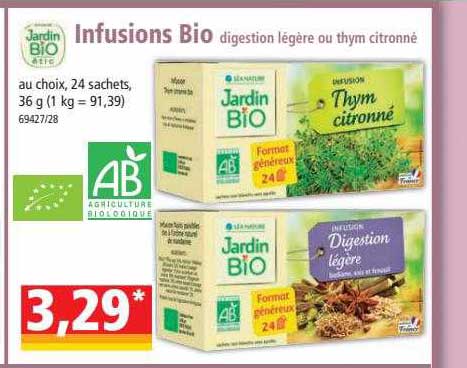 infusions bio digestion légère ou thym citronné jardin bio
