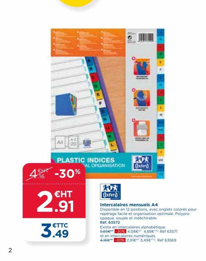 Intercalaires Mensuels A4 Oxford