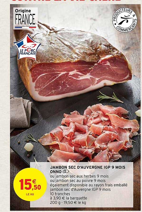 Jambon Sec D'auvergne Igp 9 Mois Onno