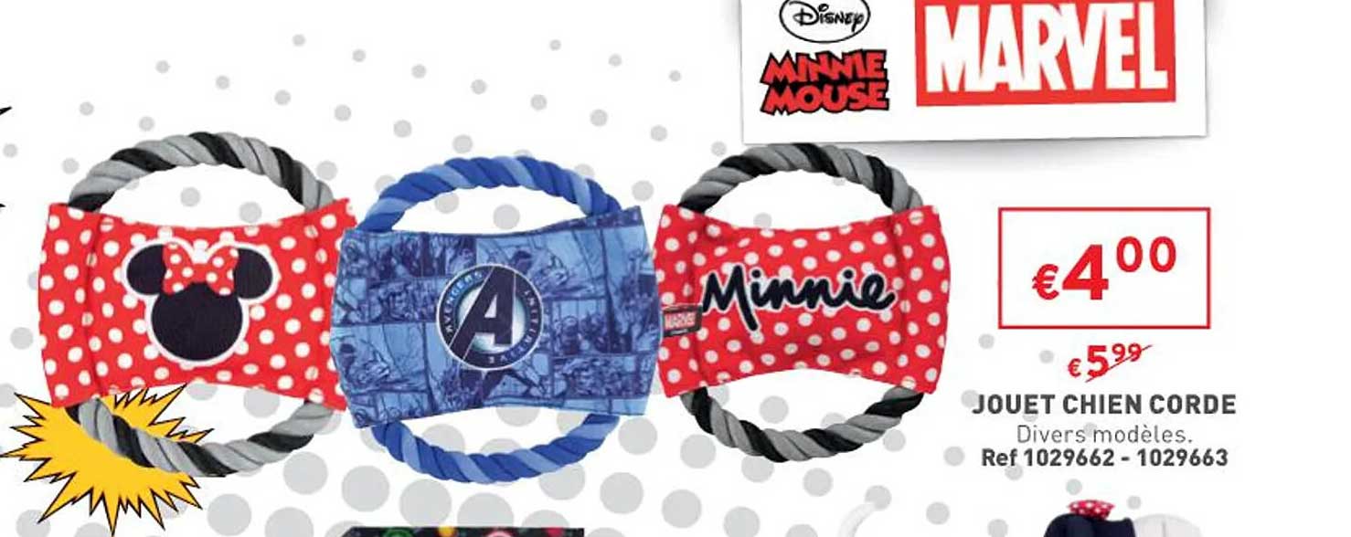 jouet chien corde disney minnie mouse, marvel