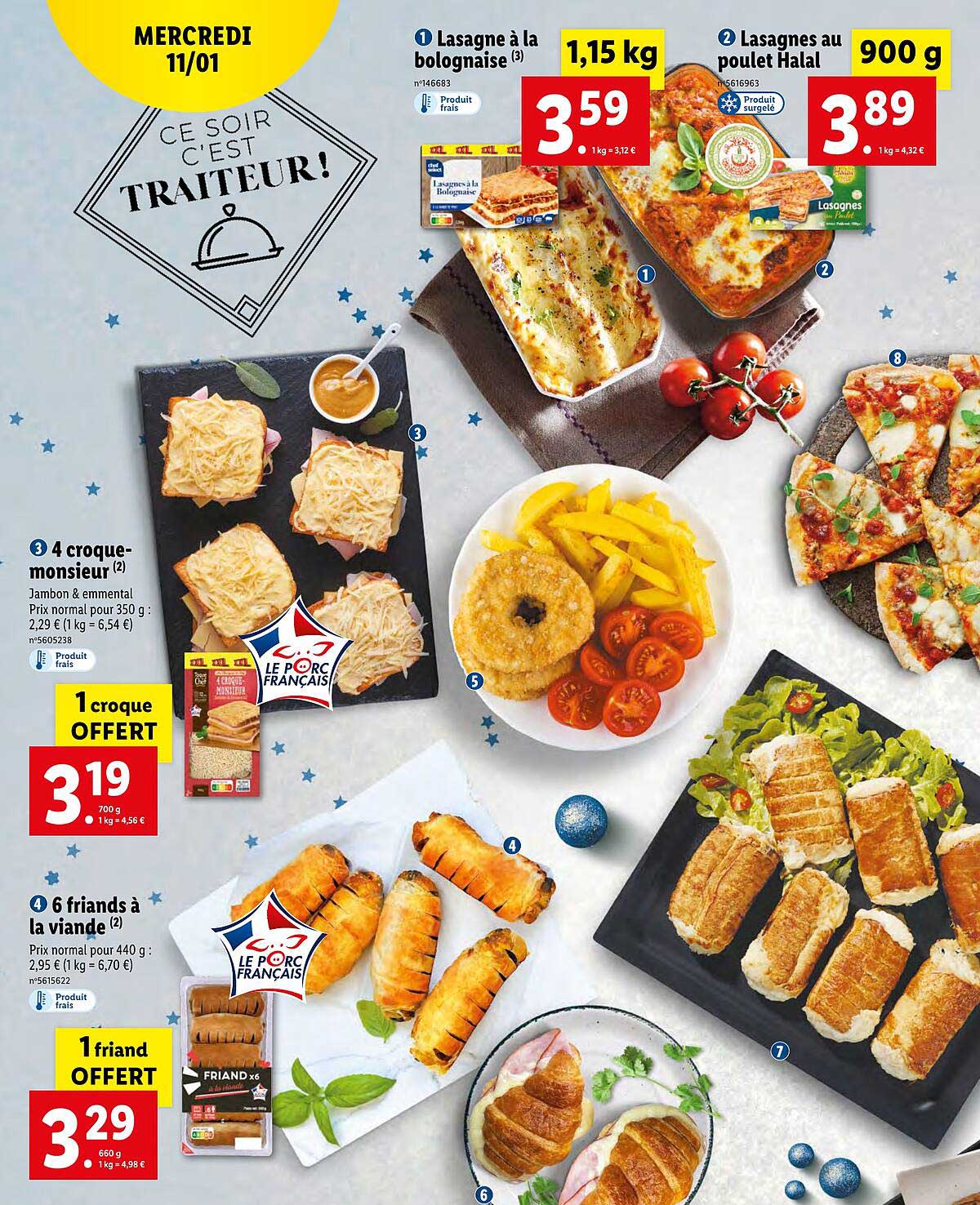 Lasagne à La Bolognaise, Lasagnes Au Poulet Halala, 4 Croque-monsieur, 6 Friands à La Viande