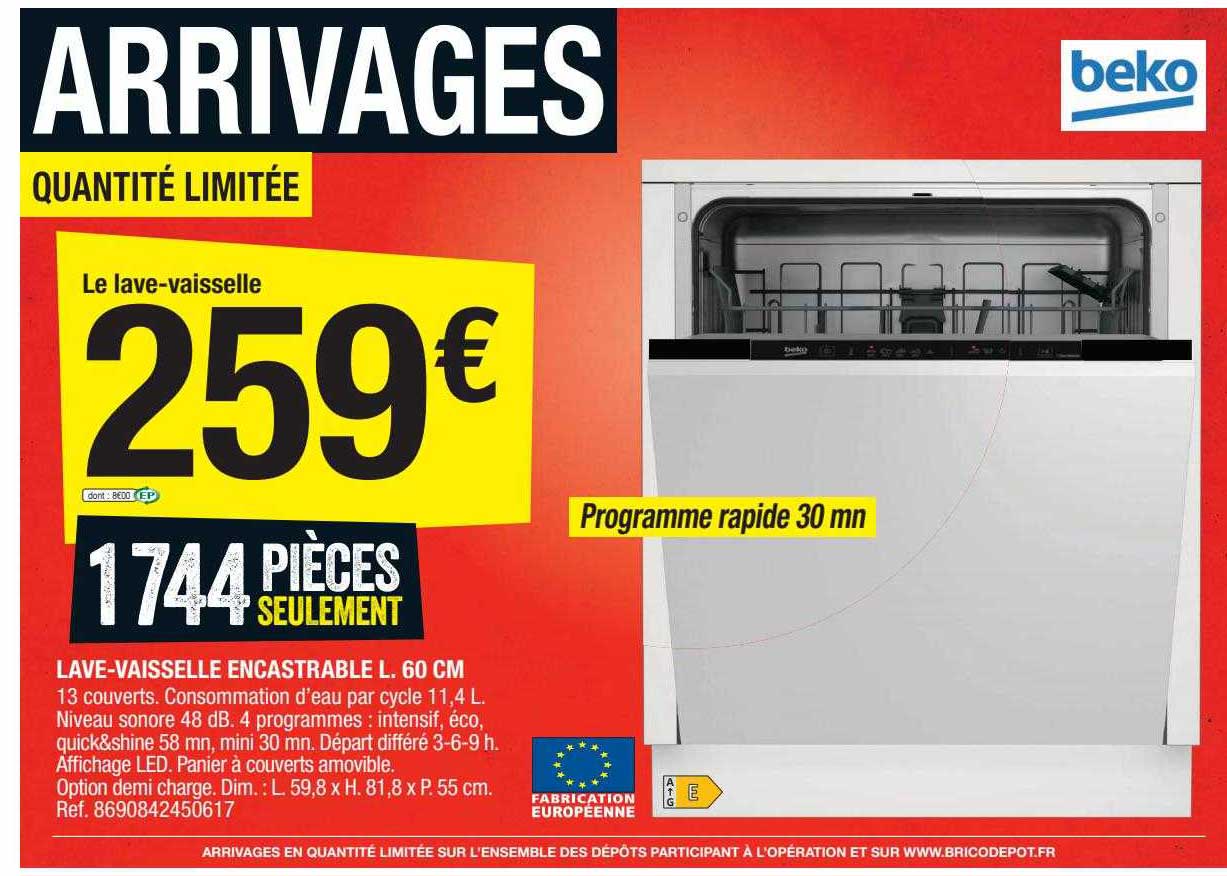 lave-vaisselle encastrable l. 60 cm beko