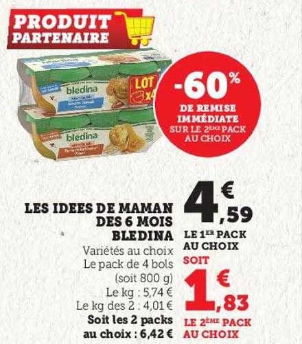 les idées de maman des 6 mois blédina -60% de remise immédiate sur le 2ème pack au choix