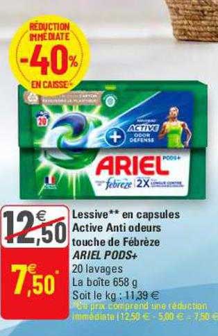 lessive en capsules active anti odeurs touche de fébrèze ariel pods+