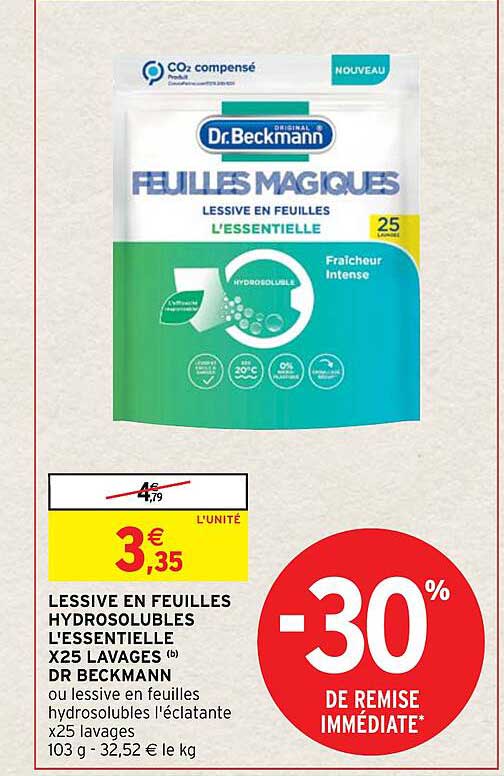 lessive en feuilles hydrosolubles l'essentielle x25 lavages dr beckmann
