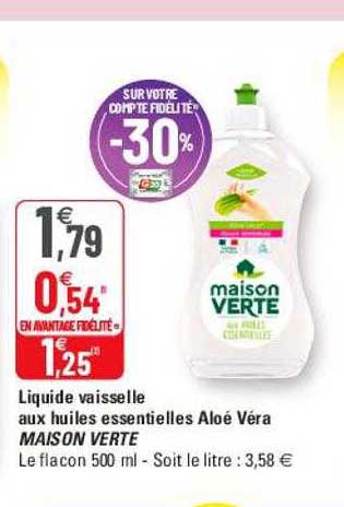 liquide vaisselle aux huiles essentielles aloé véra maison verte