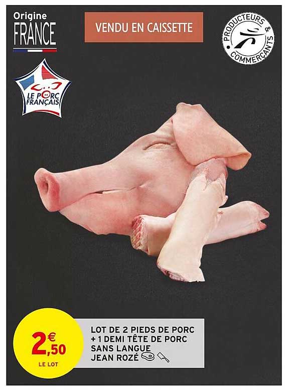 lot de 2 pieds de porc + 1 démi tête de porc sans langue jean rozé