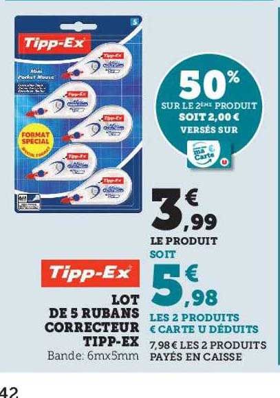 lot de 5 rubans correcteur tipp-ex