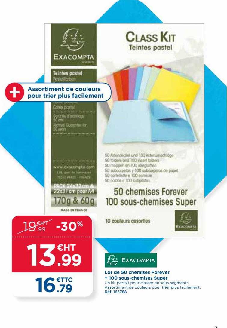 lot de 50 chemises forever + 100 sous-chemises super exacompta