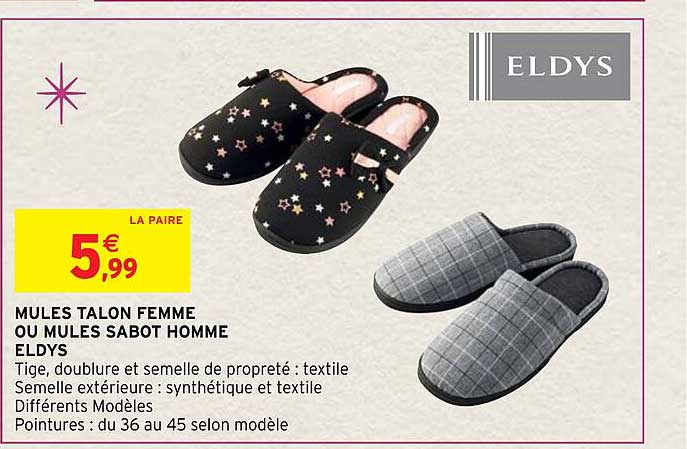 Mules Talon Femme Ou Mules Sabot Homme Eldys