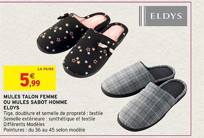 mules talon femme ou mules sabot homme eldys