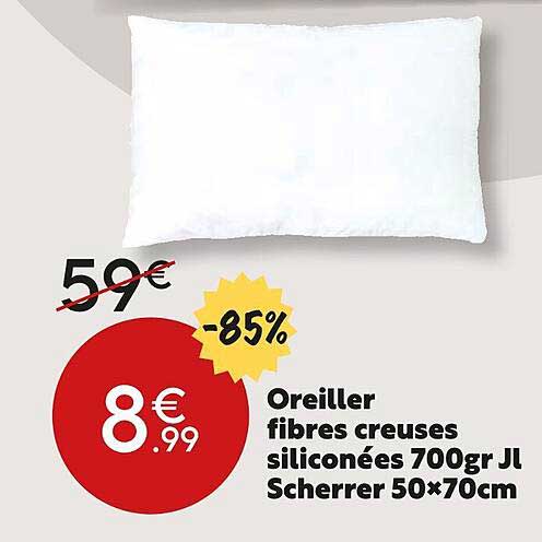 oreiller fibres creuses siliconées 700gr scherrer 50 x 70 cm