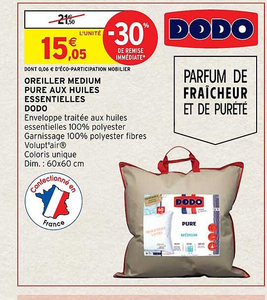 oreiller medium pure aux huiles essentielles dodo