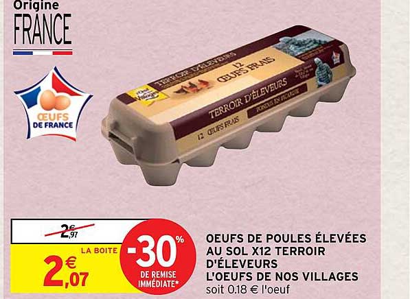 œufs de poules élevées au sol x12 terroir d'éleveurs l'oeufs de nos villages
