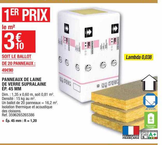 panneaux de laine de verre supralaine ép. 45 cmm