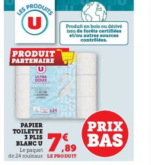 papier toilette 3 plis blanc u
