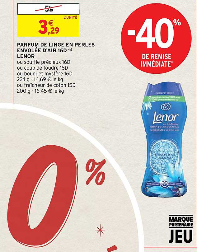 parfum de linge en perles envolée d'air 16d lenor