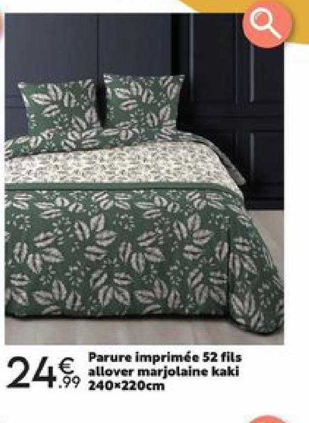 parure imprimée 52 fils allover marjolaine kaki 240 x 220 cm
