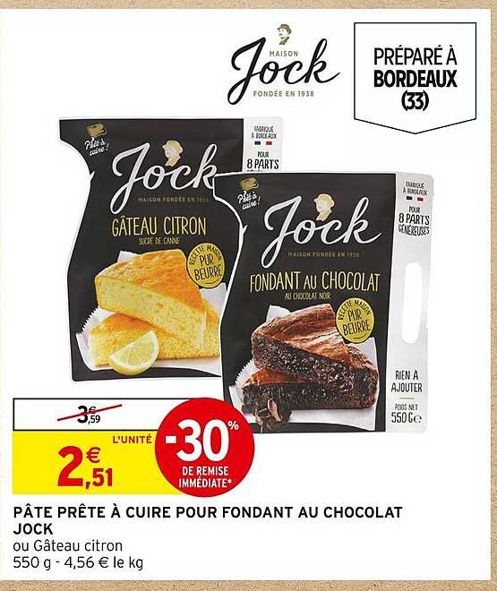 Pâte Prête à Cuire Pour Fondant Au Chocolat Jock -30% De Remise Immédiate