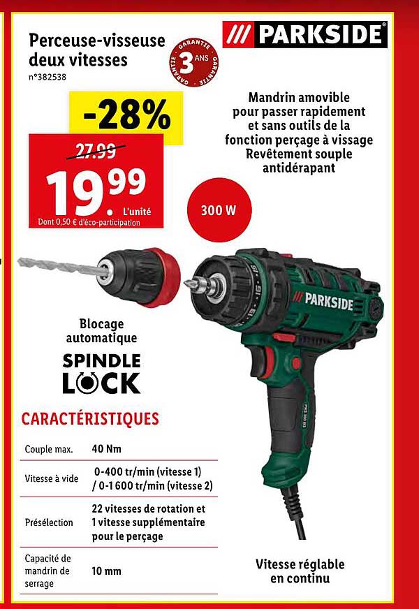 perceuse-visseuse deux vitesses parkside