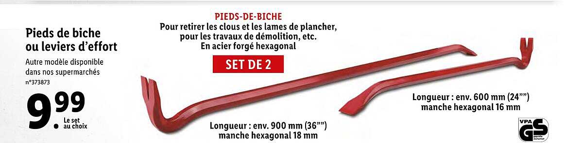 pieds de biche ou leviers d'effort