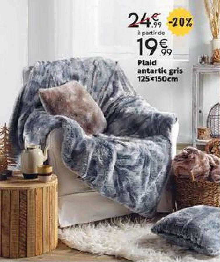 plaid antartic gris 125 x 150 cm