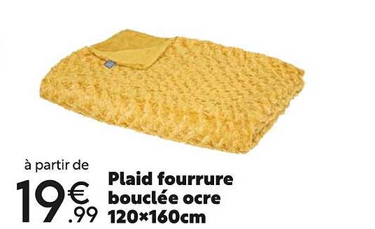 plaid fourrure bouclée ocre 120 x 160 cm