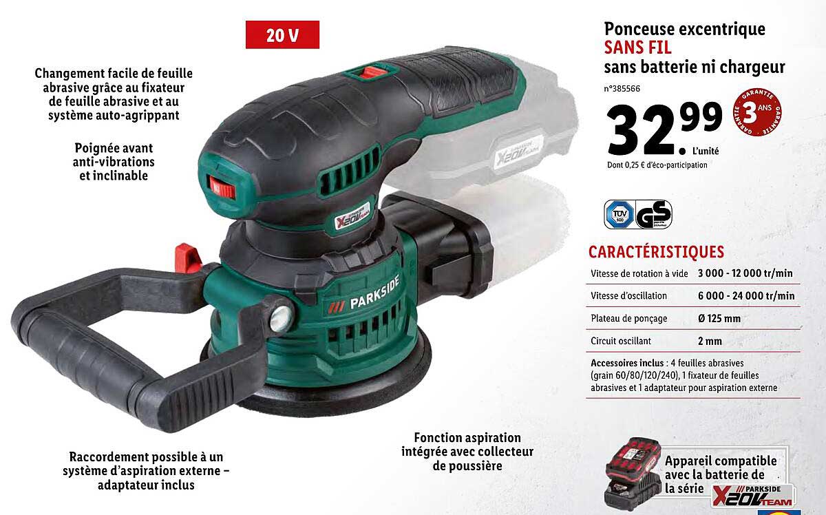 ponceuse excentrique sans fil sans batterie ni chargeur parkside