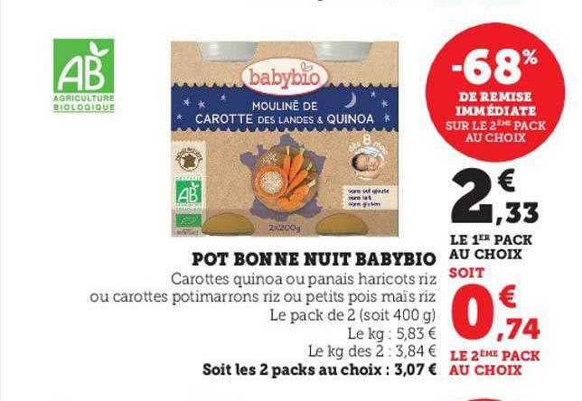 pot bonne nuit babaybio -68% de remise immédiate sur le 2ème pack au choix