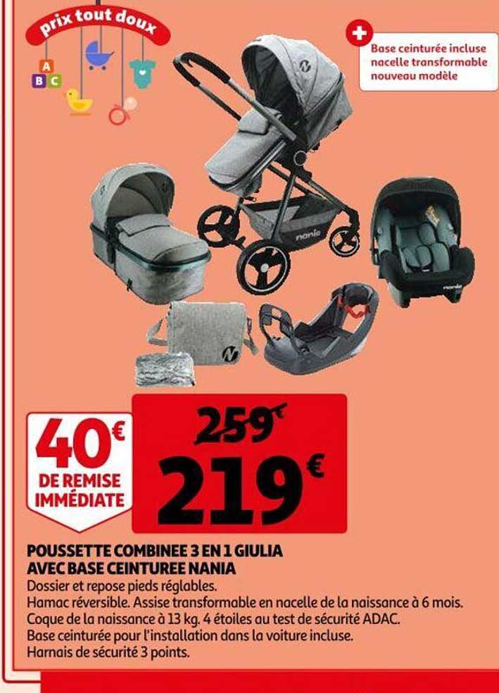 poussette combinée 3en1 giulia avec base ceinturée nania