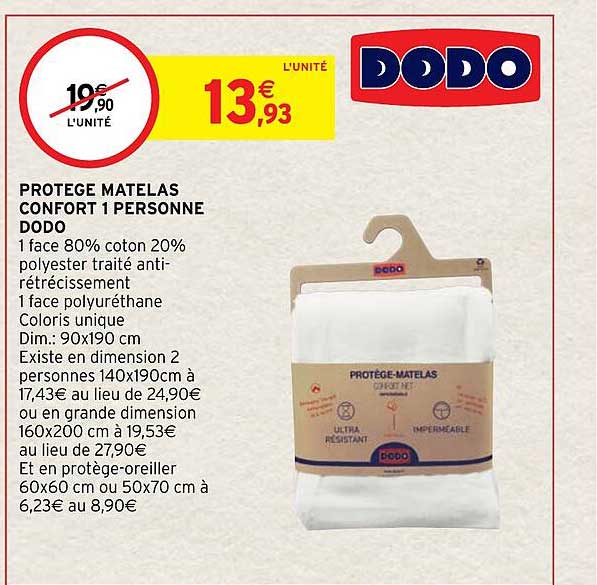 protège matelas confort 1 personne dodo