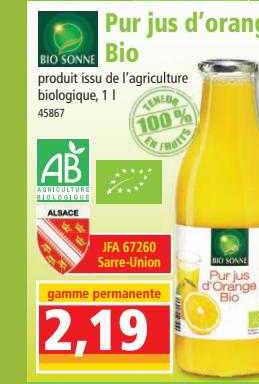 pur jus d'orange bio bio sonne
