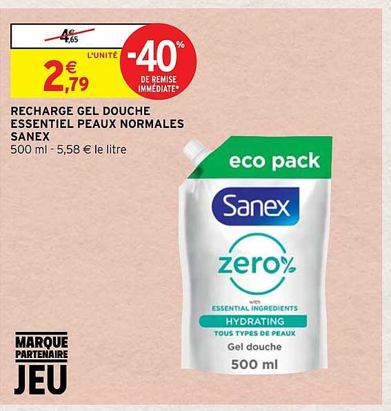 recharge gel douche essentiel peaux normales sanex