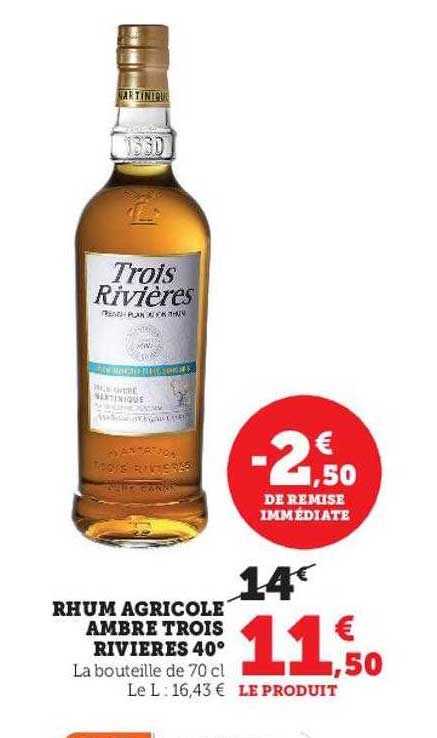 rhum agricole ambre trois rivières 40°